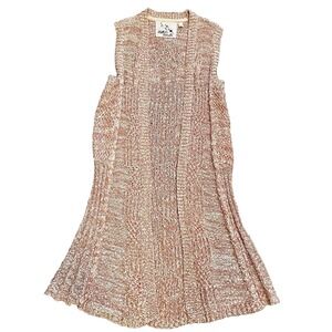 Chunky Cable Knit Long Line Sweater Vest Women's S Cardigan Fisherman Prep Pink